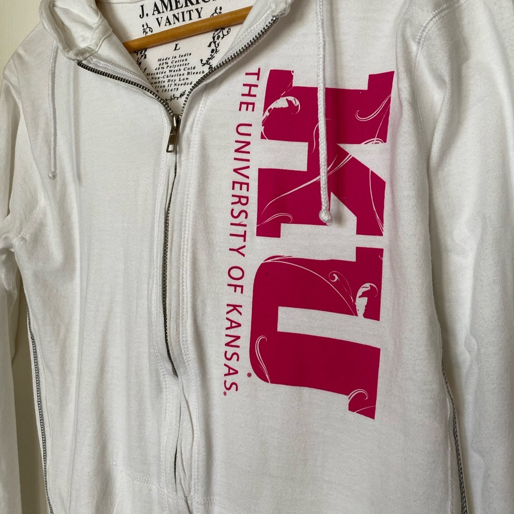 Kansas Jayhawks Jacket Hoodie white Zip up Women’s Large Officially Licensed KU